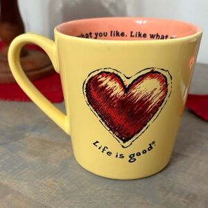 Life Is Good Heart Mug Yellow Orange Do What You Like Like What You Do 16 oz EUC